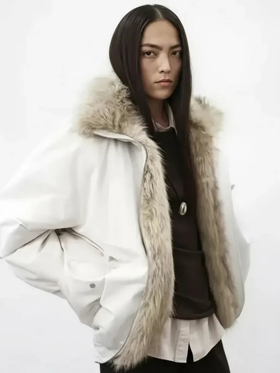 White faux fur longline jacket
