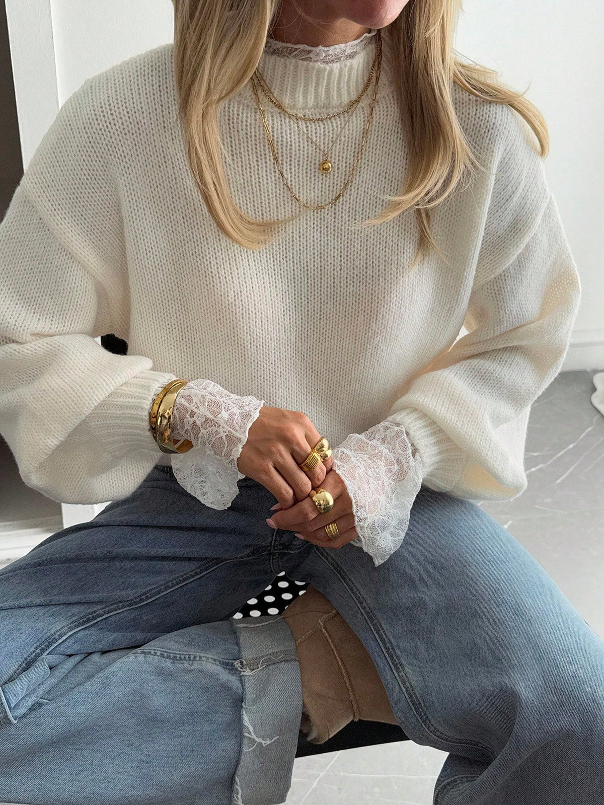 Relaxed Lace Patchwork Jumper