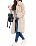 Beige Longline Open-Front Sherpa Teddy Coat