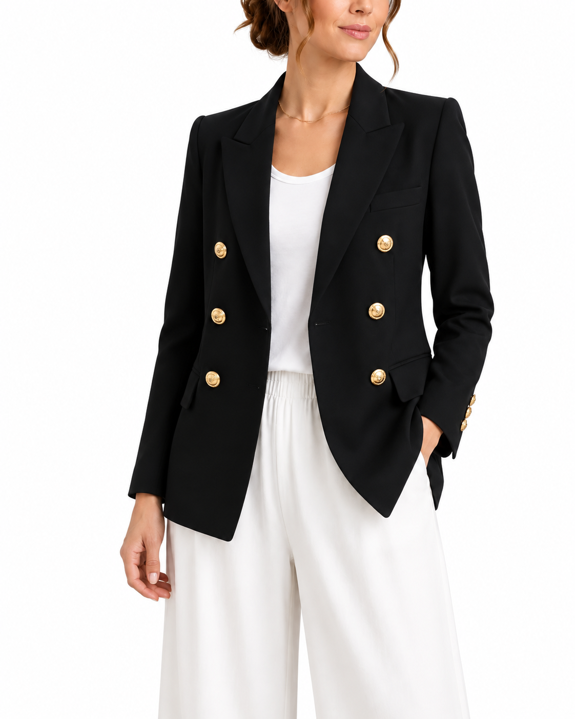 Black Double-Breasted Blazer with Gold Buttons