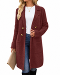 Burgundy Double-Breasted Longline Knit Coat