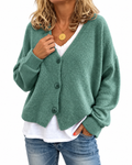 Sage Green Textured-Knit Oversized V-Neck Cardigan