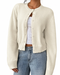 Cream Cropped Crew-Neck Cardigan