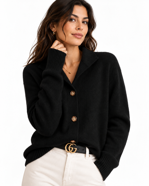 Black Collared Button-Up Cardigan
