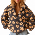 Charcoal Floral Teddy Fleece Half-Zip Top