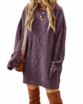 Plum Cable-Knit Oversized Jumper Dress