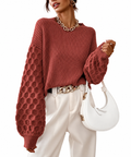 Brick Red Honeycomb-Sleeve Chunky Knit Jumper
