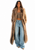 Camel Long-Pile Faux Fur Maxi Coat