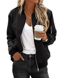 Black Cropped Bomber Jacket with Utility Sleeve Pocket
