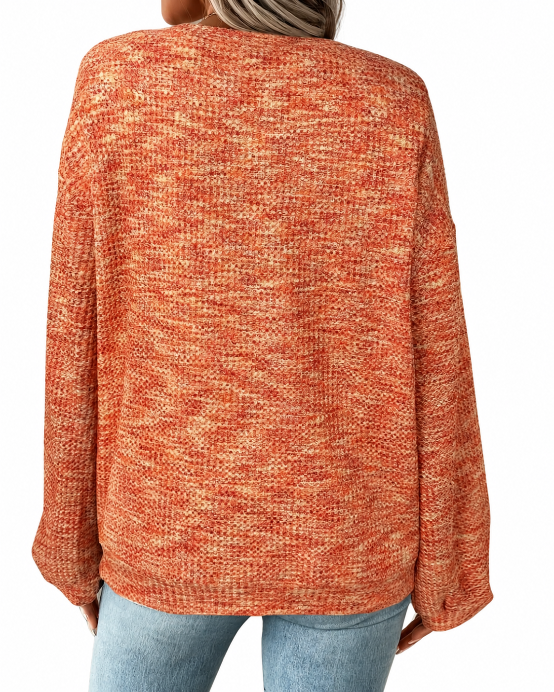 Orange Waffle-Knit Puff-Sleeve Jumper – view 2