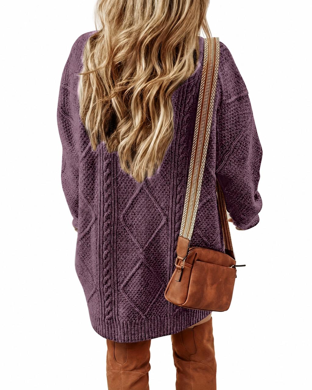 Plum Cable-Knit Oversized Jumper Dress – view 2