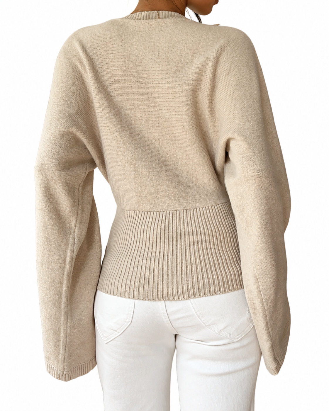 Oatmeal Lace-Trim V-Neck Fluffy Cardigan – view 2