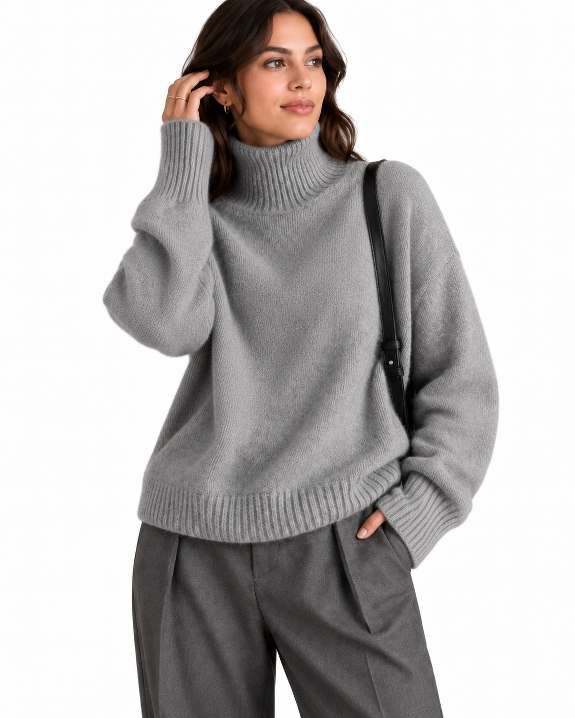 Grey Oversized Turtleneck Jumper – view 2