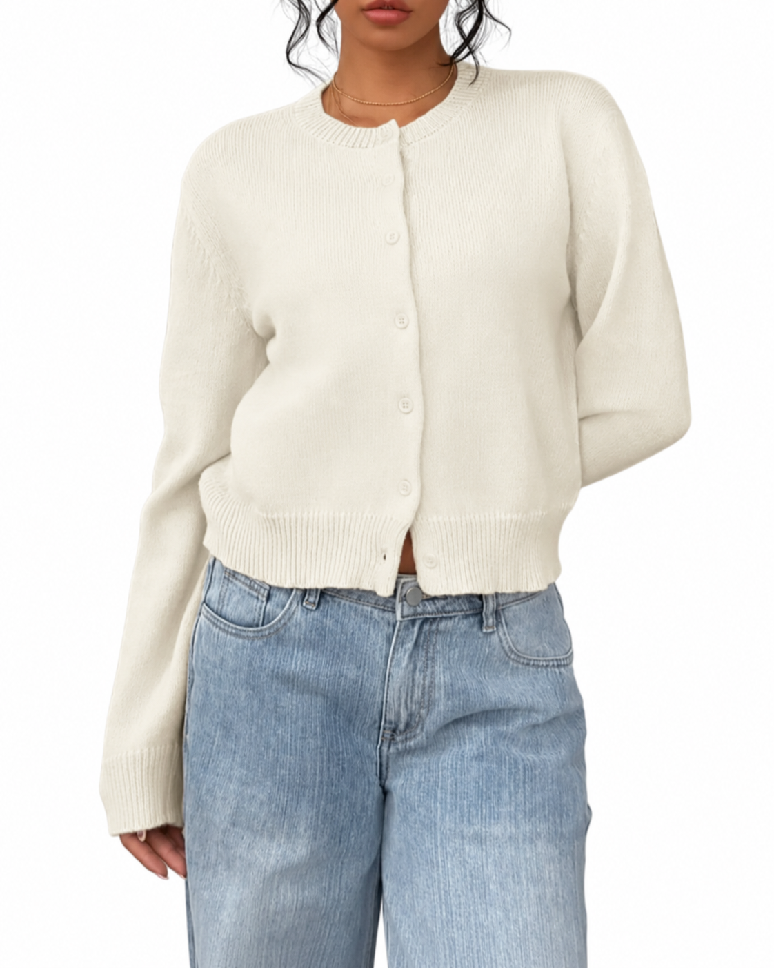 Cream Cropped Crew-Neck Cardigan – view 2