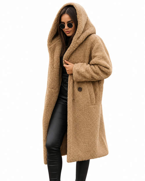 Beige Long Hooded Teddy Coat – view 2