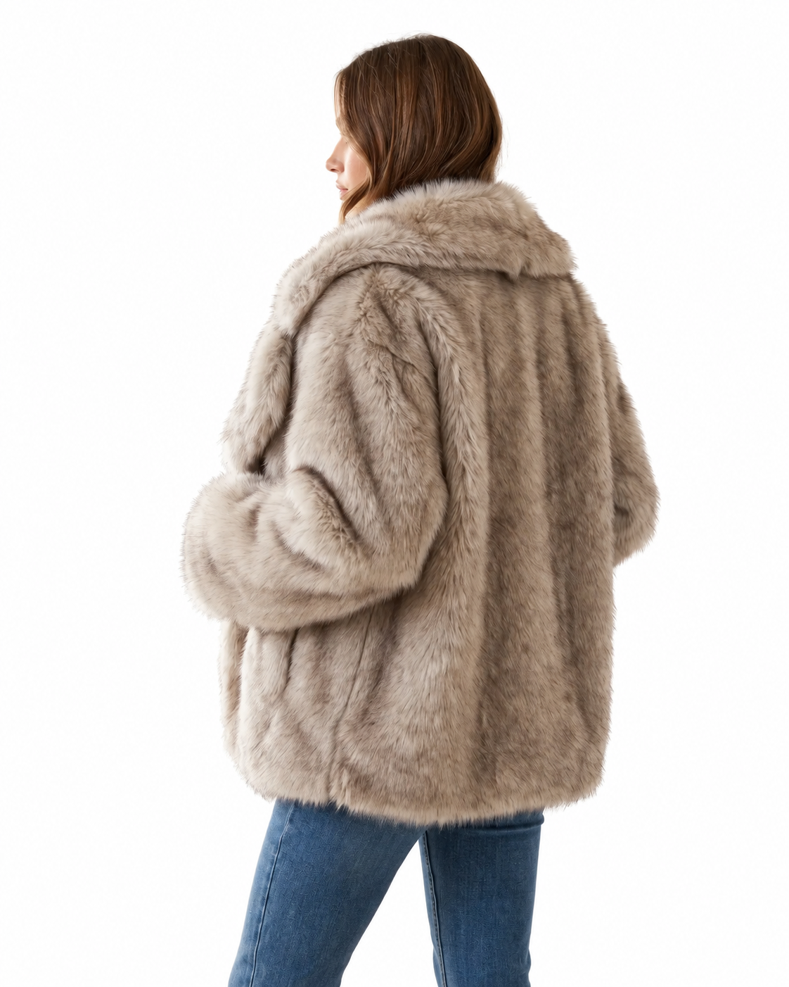 Taupe Boxy Faux Fur Coat – view 2