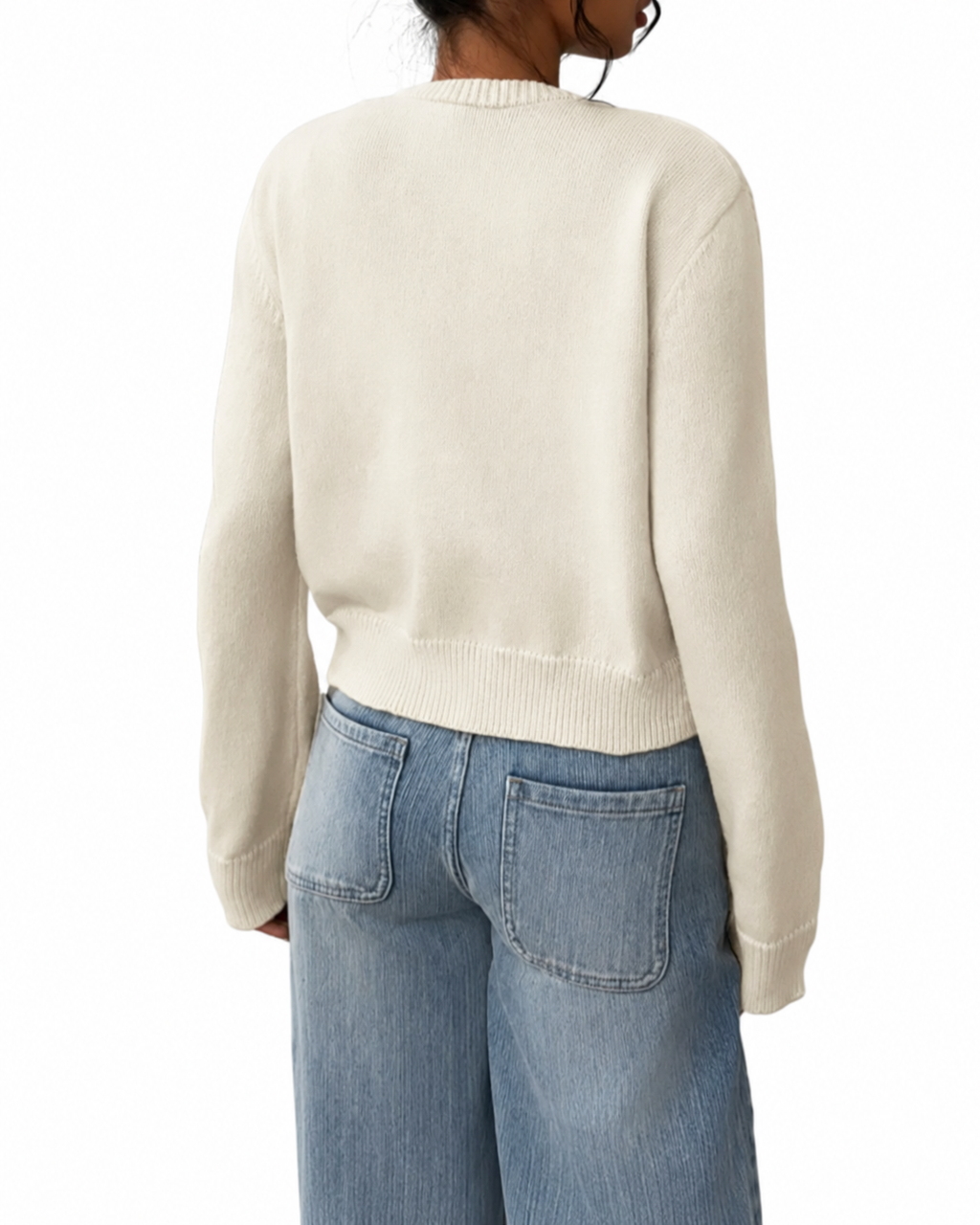 Cream Cropped Crew-Neck Cardigan – view 3