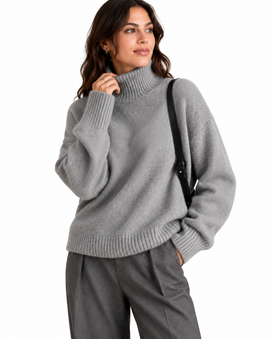 Grey Oversized Turtleneck Jumper – view 3