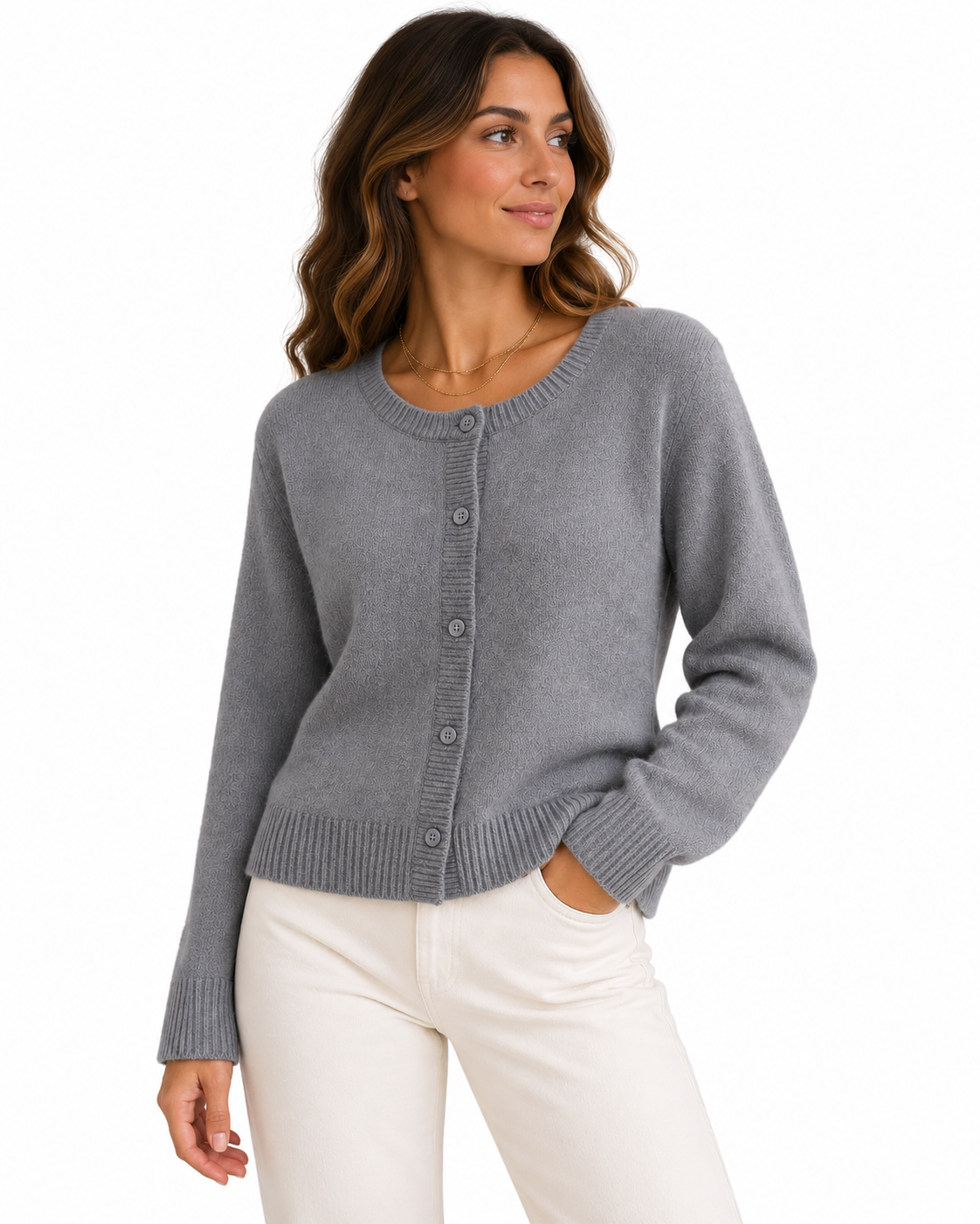 Grey Crew-Neck Button-Up Cardigan – view 3