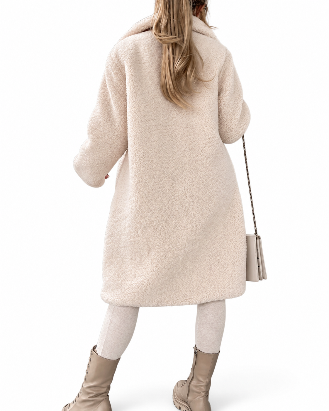 Ivory Button-Front Teddy Coat with Contrast Buttons – view 3