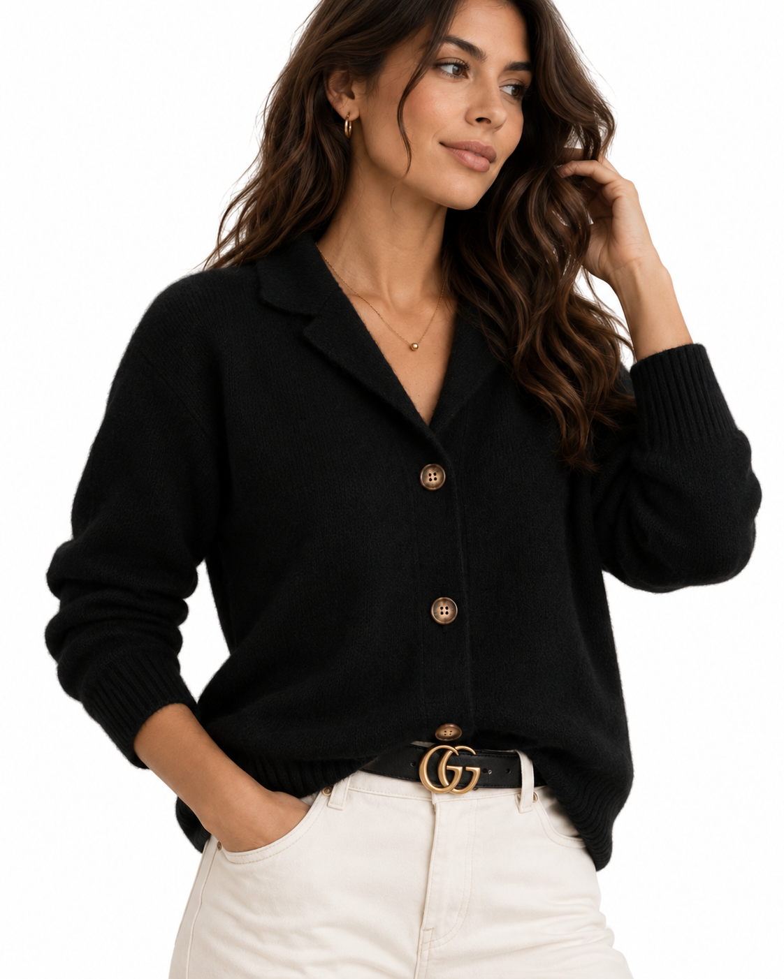 Black Collared Button-Up Cardigan – view 3