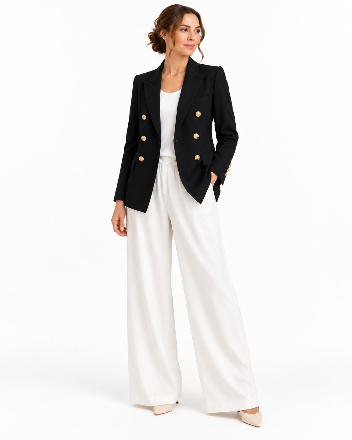 Black Double-Breasted Blazer with Gold Buttons – view 3