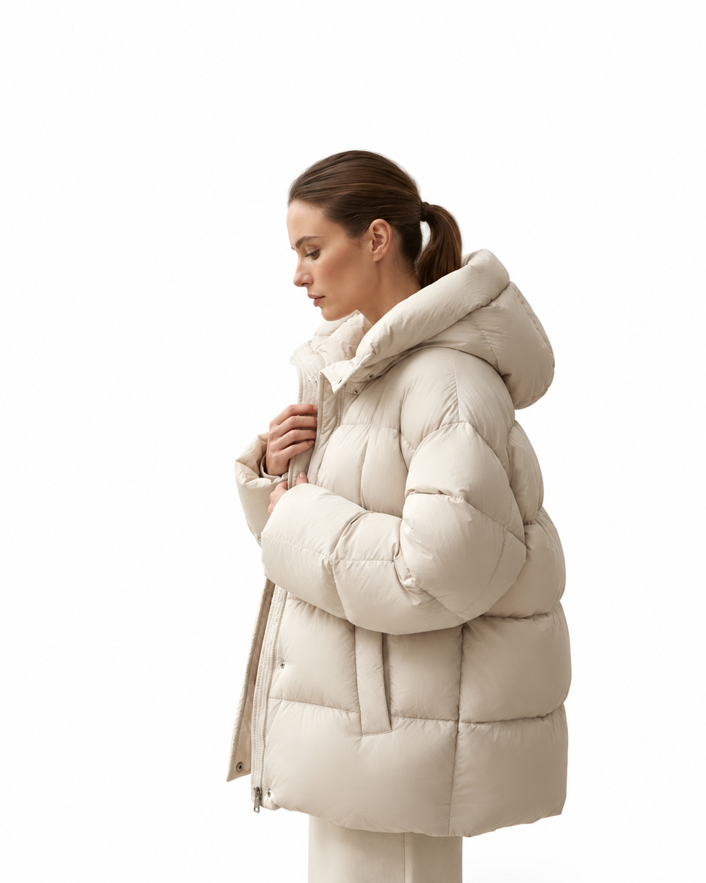 Cream Oversized Hooded Puffer Jacket – view 2