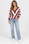 Burgundy Chevron Stripe V-Neck Jumper