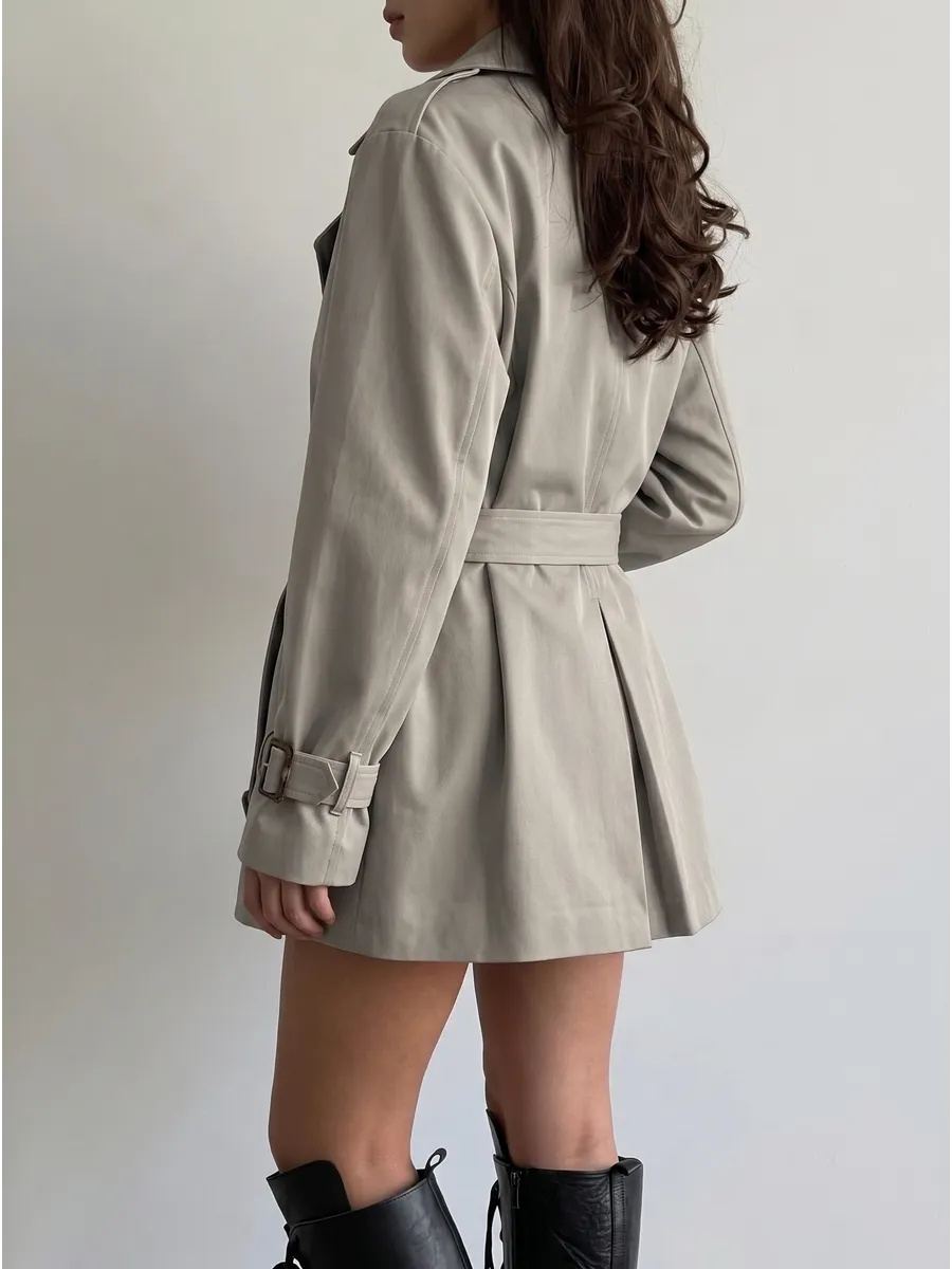 Beige Cropped Belted Wrap Trench Coat – view 3