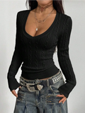Black Fitted Cable-Knit U-Neck Jumper