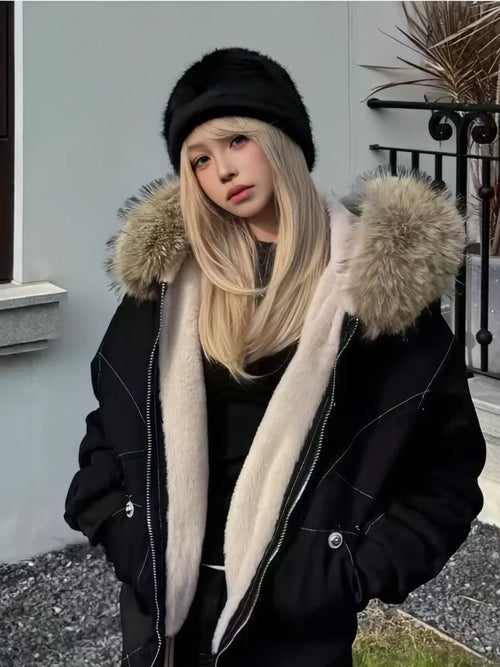 Black Oversized Faux Fur Bomber – view 2