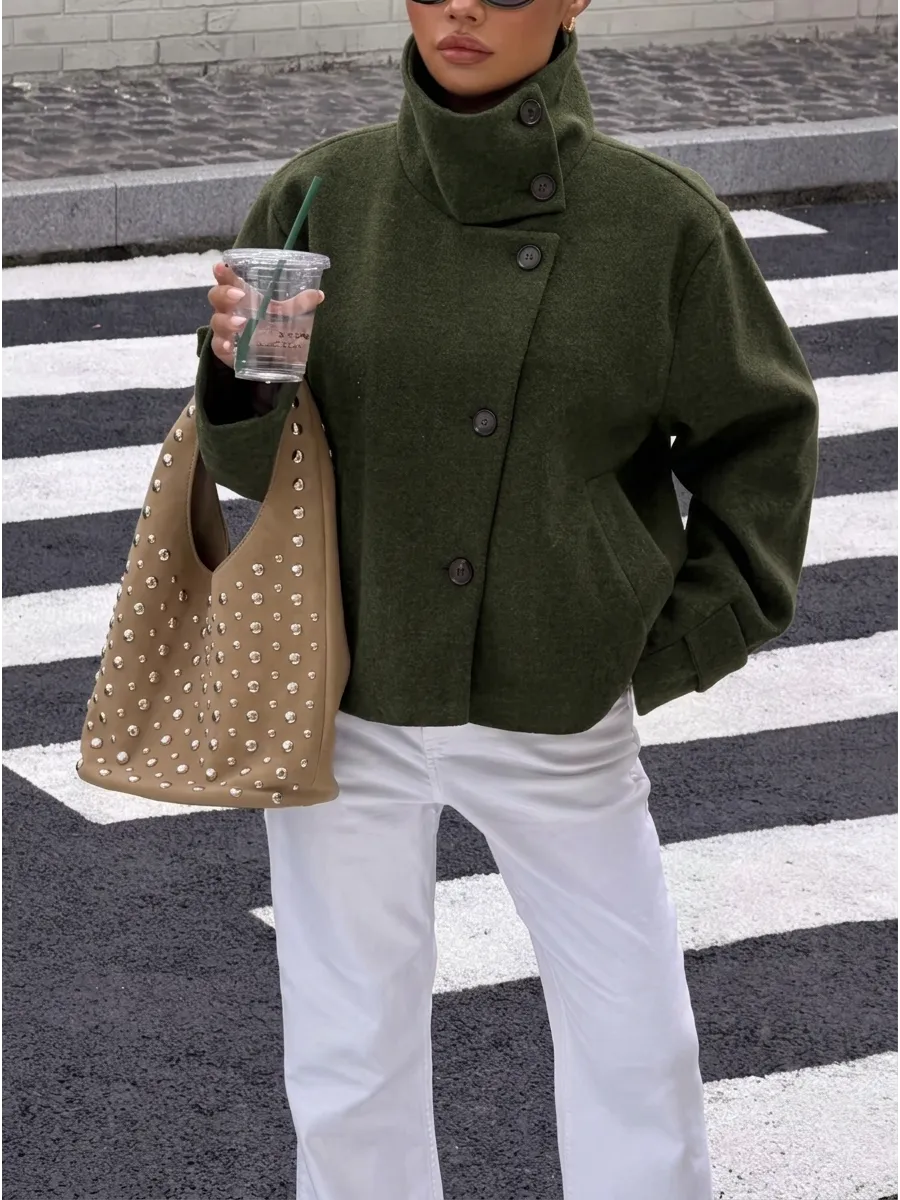Olive Cropped Coat – view 2