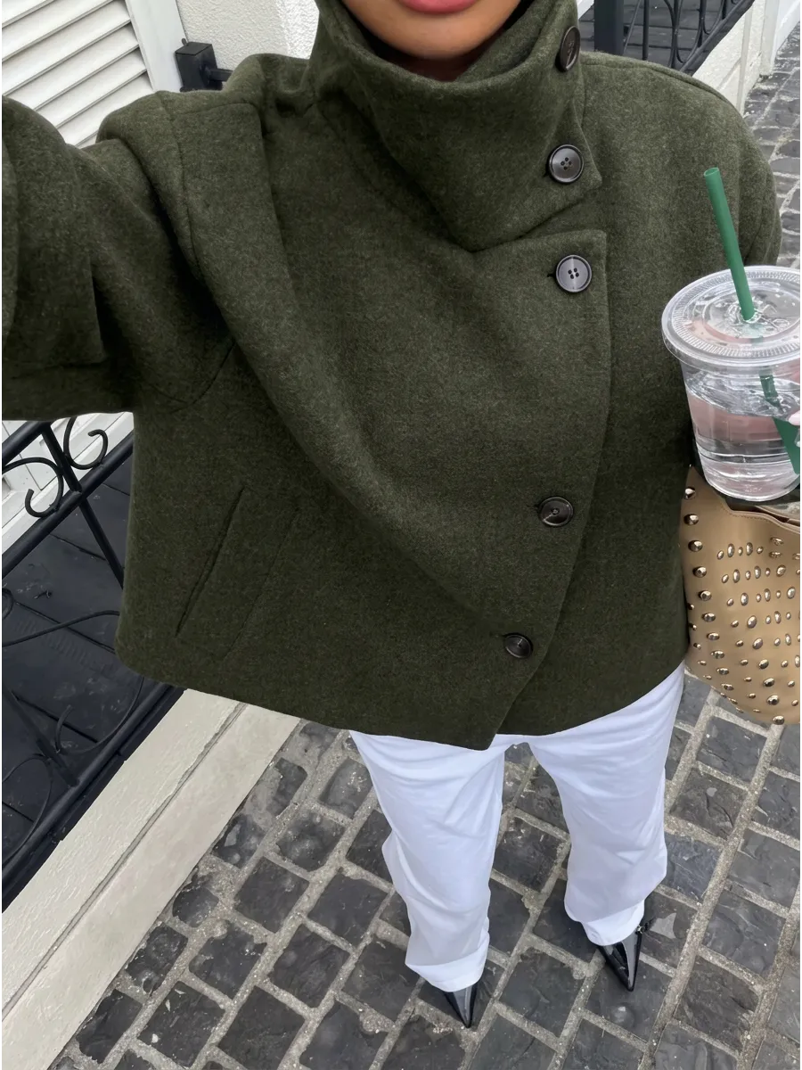 Olive Cropped Coat – view 3