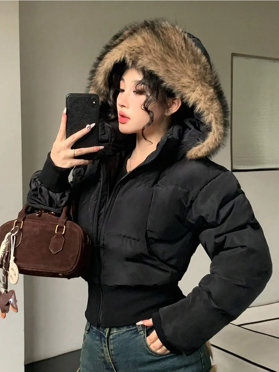Black Fitted Jacket with Faux Fur Trim