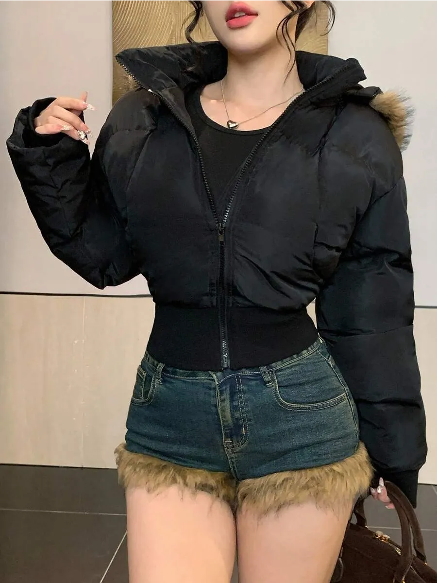 Black Fitted Jacket with Faux Fur Trim – view 3