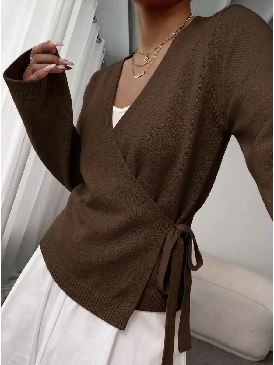 Chocolate Fitted Wrap Cardigan