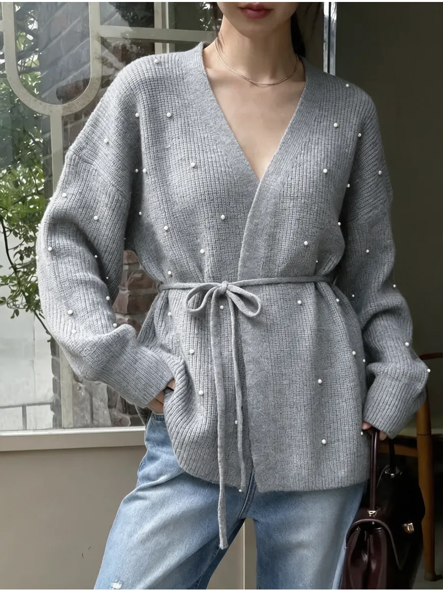 Grey Oversized Embellished Longline Cardigan