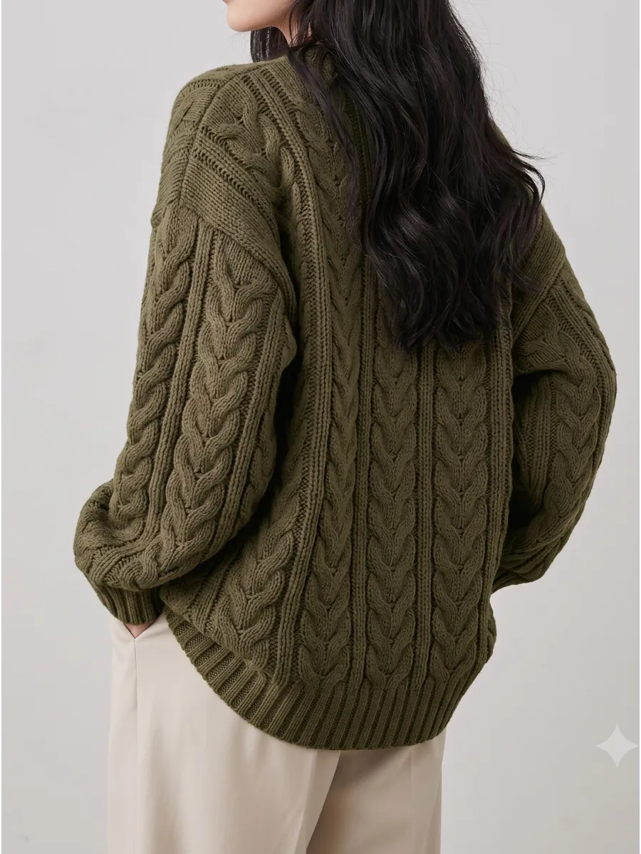 Olive Oversized Chunky Cable Jumper – view 3