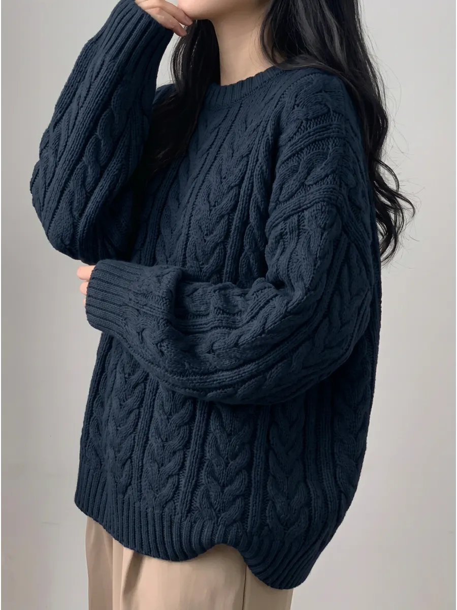 Blue Oversized Chunky Cable Jumper – view 2