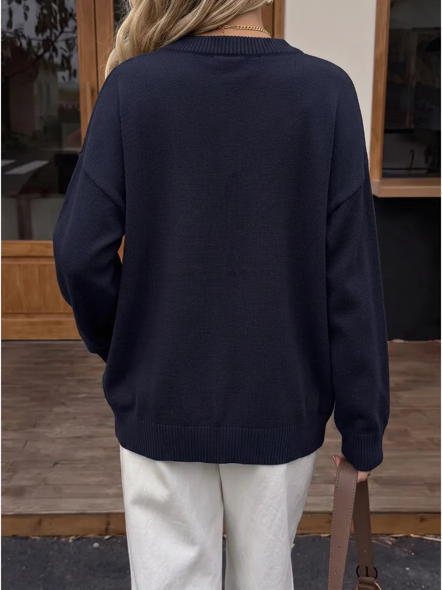 Oversized V-Neck Jumper in Blue – view 3