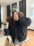 Black Oversized Faux Fur Trim Parka