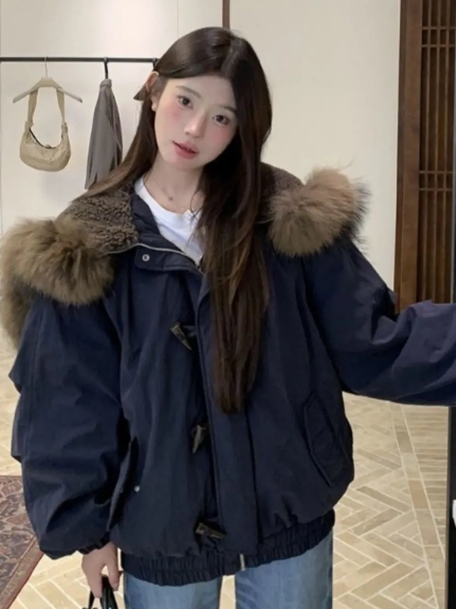Blue Oversized Parka with Faux Fur – view 3
