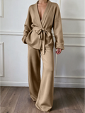 Sand Brown Knitted Kimono Cardigan Set