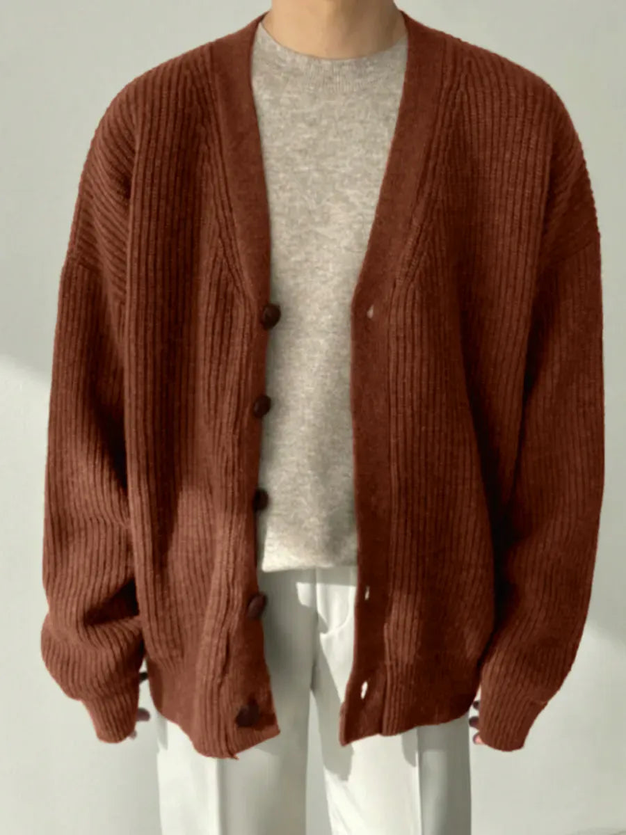 Terracotta Chunky Rib Button Cardigan – view 3