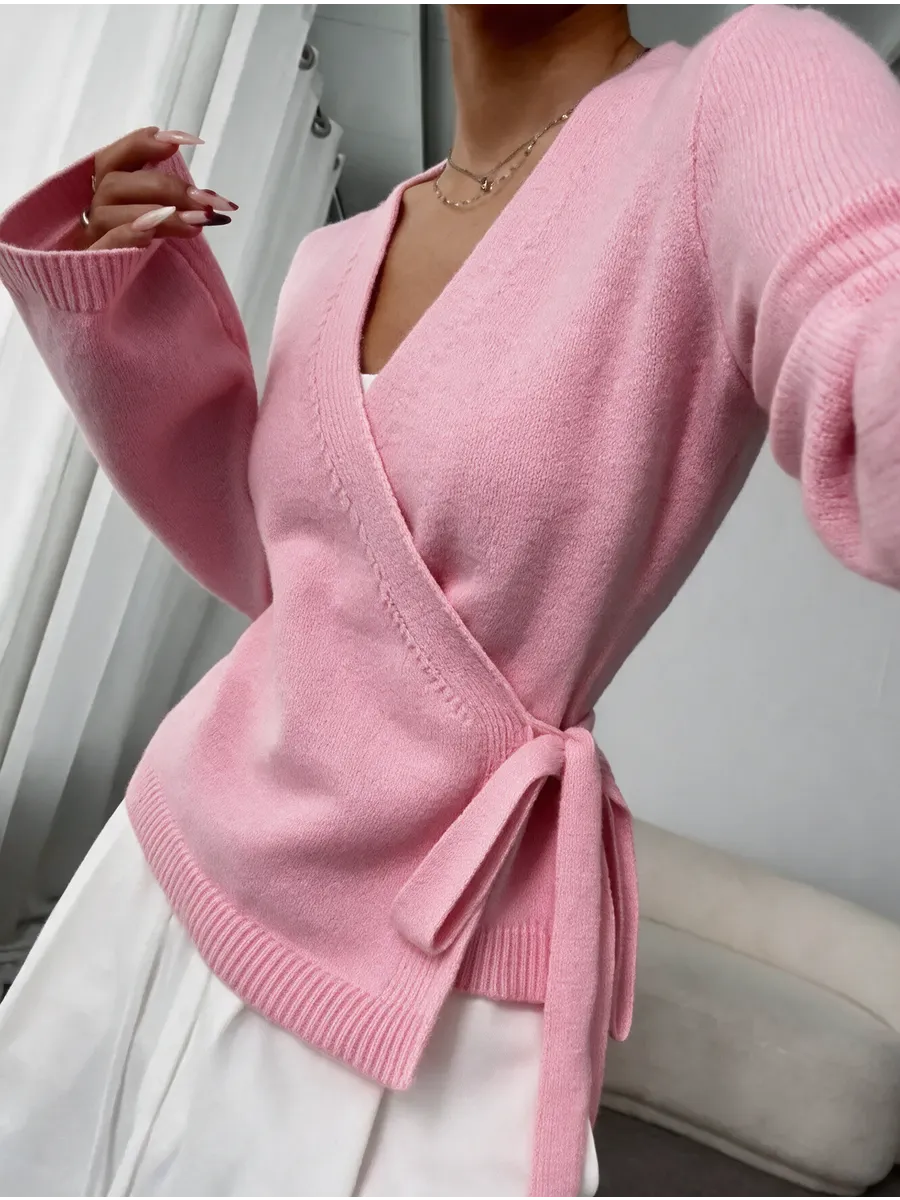 Pink Fitted Wrap Cardigan