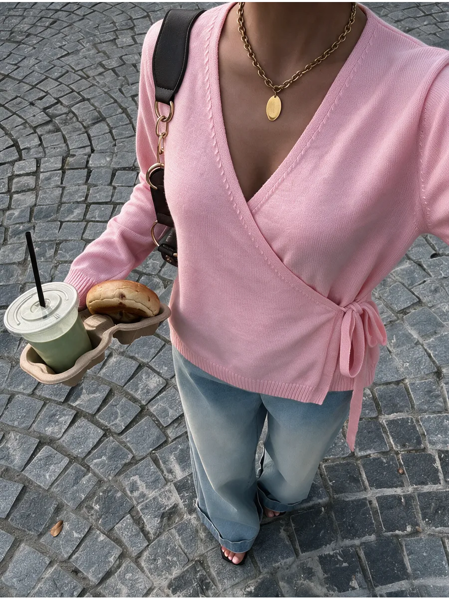 Pink Fitted Wrap Cardigan – view 2