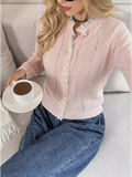 Pink Cropped Lace-Trim Cardigan