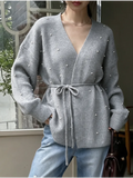 Grey Oversized Embellished Longline Cardigan