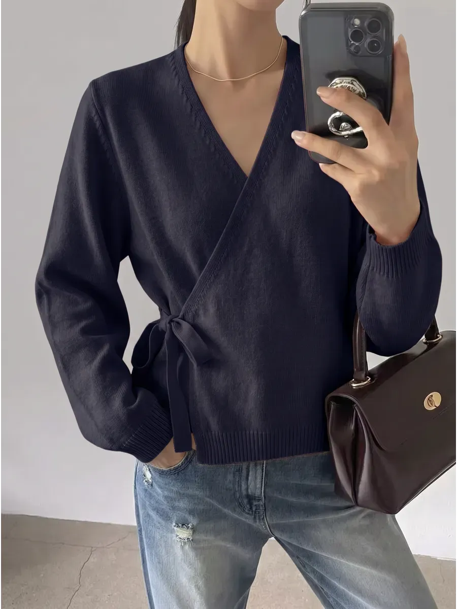 Blue Fitted Wrap Cardigan