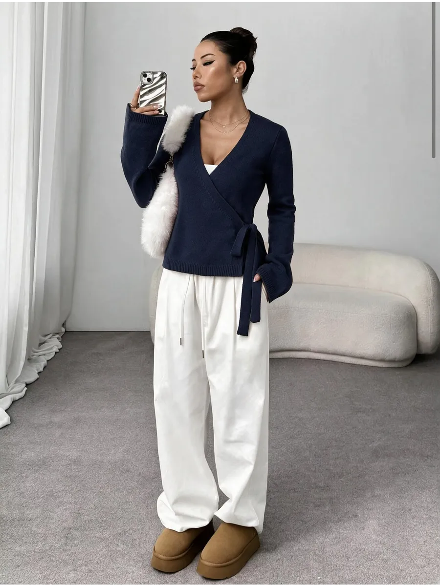 Blue Fitted Wrap Cardigan – view 2